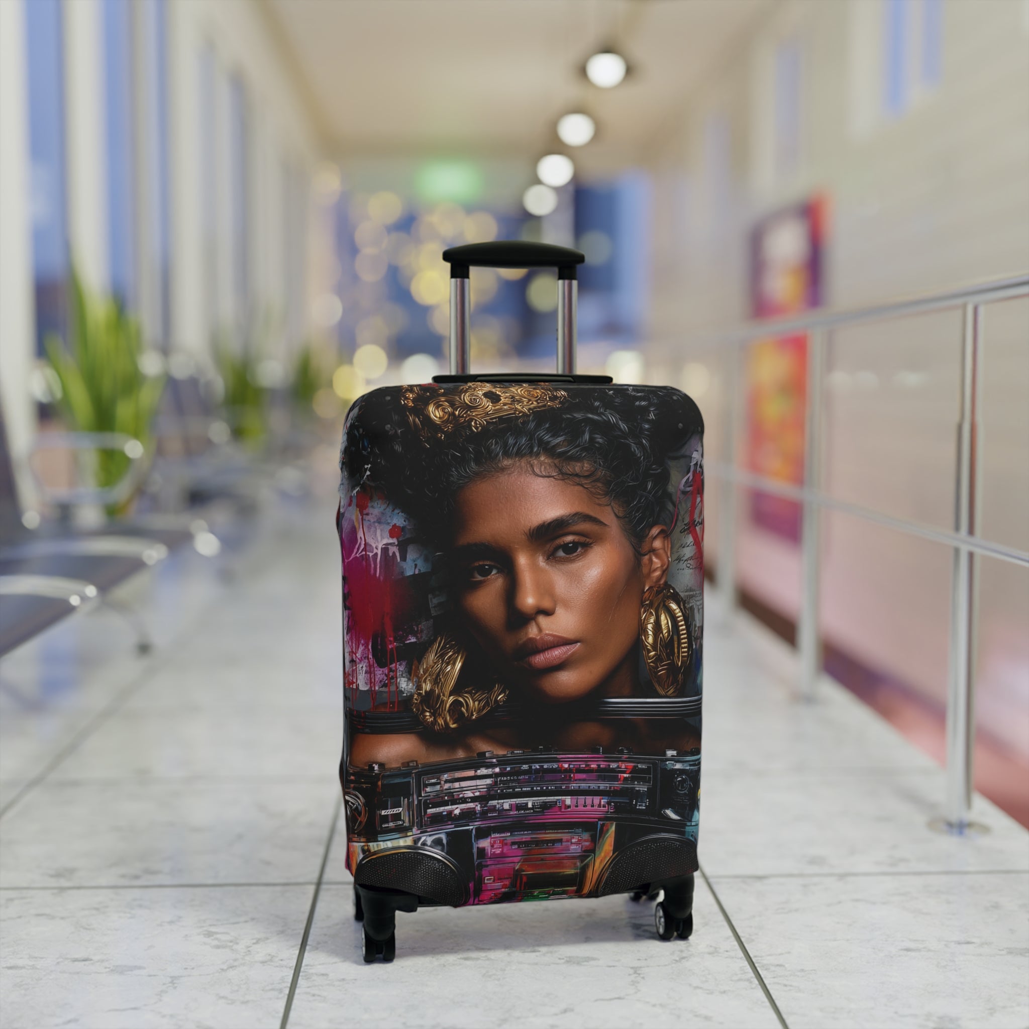 Portrait Art Luggage Cover — Bold Woman Face Travel Protector