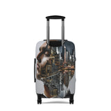 Cityscape Double Exposure Luggage Cover — Artistic Urban Portrait Travel Protector
