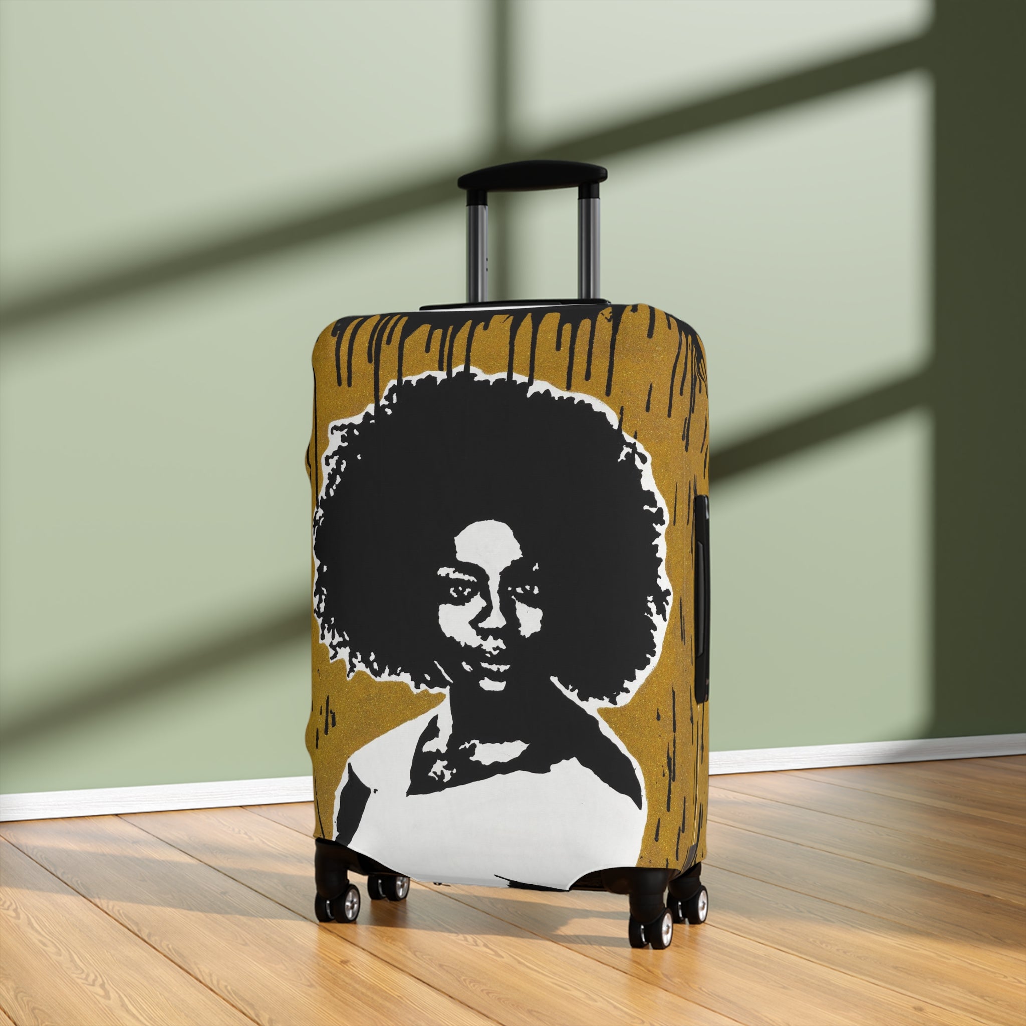Afro Silhouette Luggage Cover – Bold Retro Black Woman Travel Protector