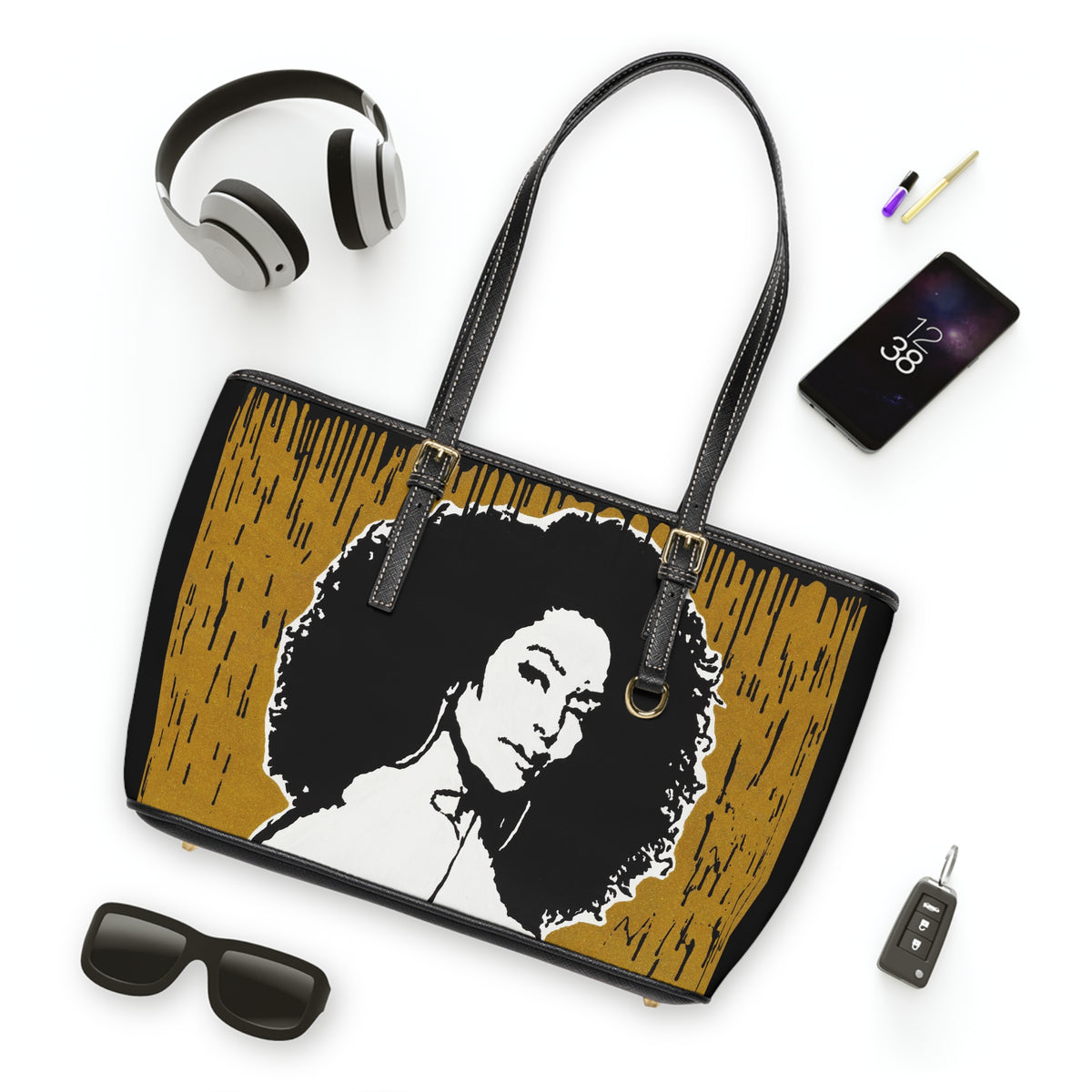 "Angela Bassett Gold Series Tribute"  PU Leather Shoulder Bag