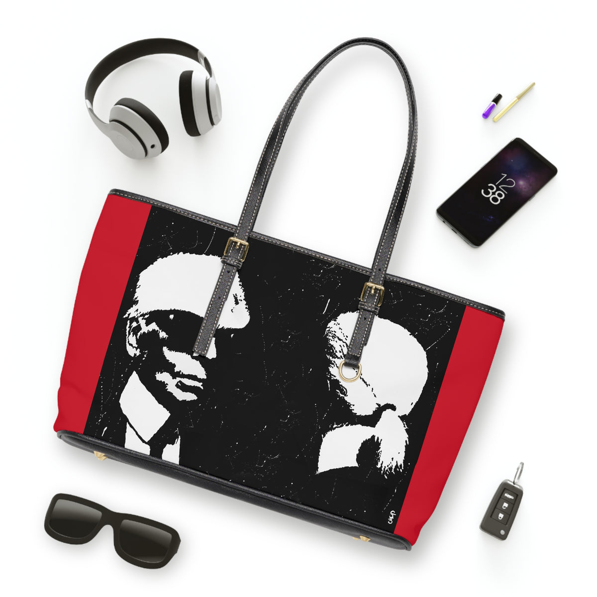 "Label Whore 2-Karl Lagerfeld"  PU Leather Shoulder Bag