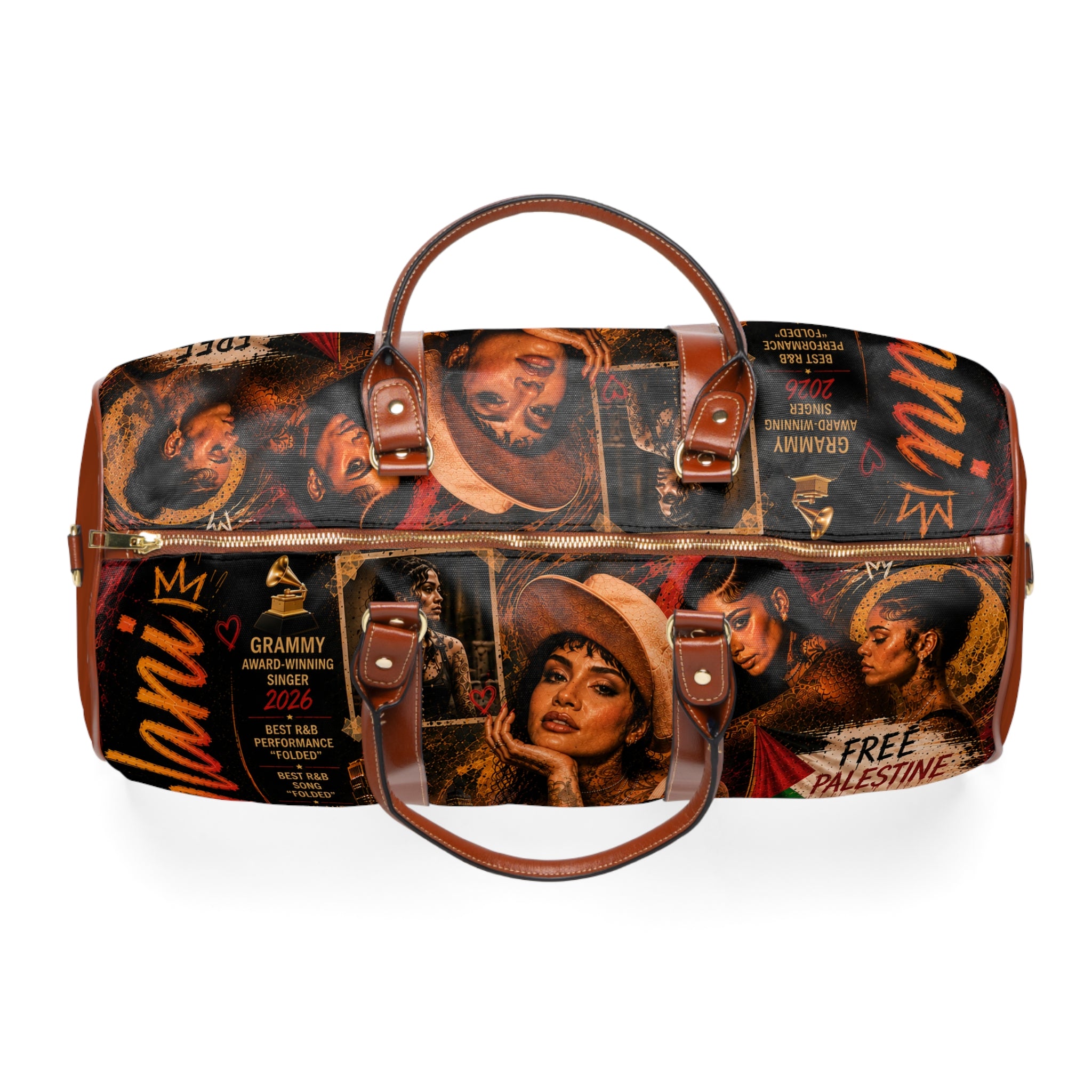 Kehlani Waterproof Travel Bag – Political Collage 'Free Palestine' Duffle
