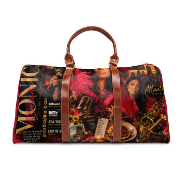 R&B Singer Monica Waterproof Travel Bag – Vintage Glam Collage Duffle (Atlanta & Music Theme)