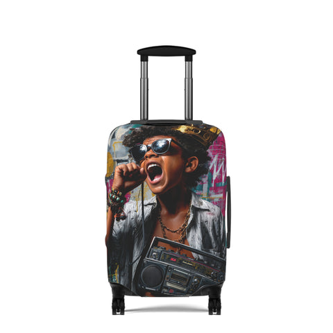 Retro Street Music Luggage Cover — Singing Teen with Boombox Travel Protector