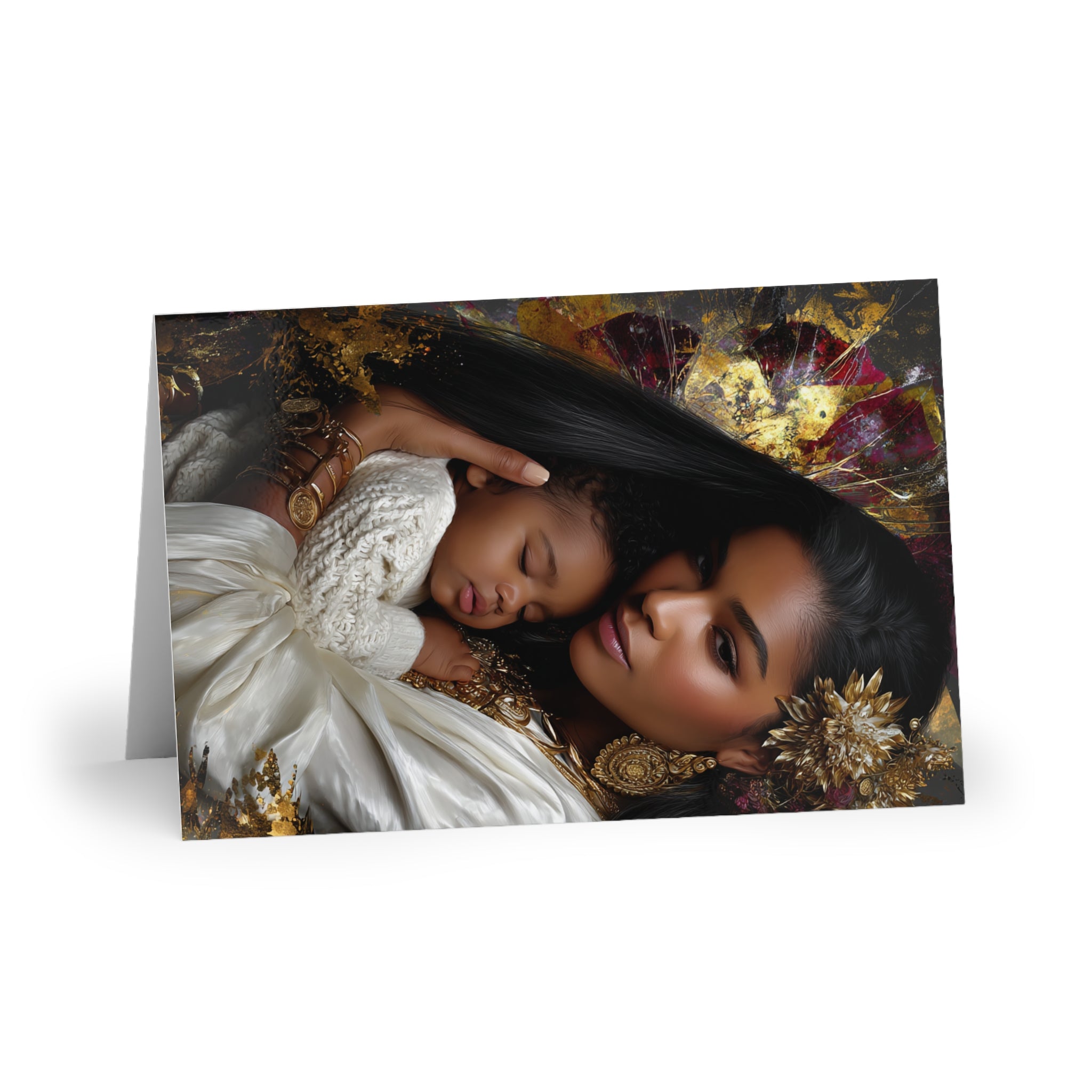 Mother and Child Greeting Card – Luxurious Gold Portrait Card for New Moms, Mother’s Day, Baby Shower