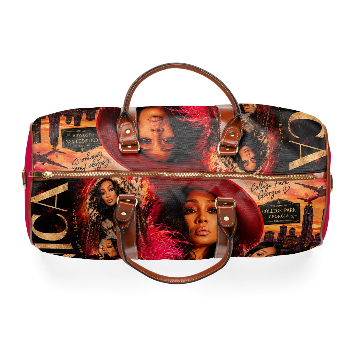 R&B Singer Monica Waterproof Travel Bag – Vintage Glam Collage Duffle (Atlanta & Music Theme)