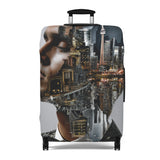 Cityscape Double Exposure Luggage Cover — Artistic Urban Portrait Travel Protector
