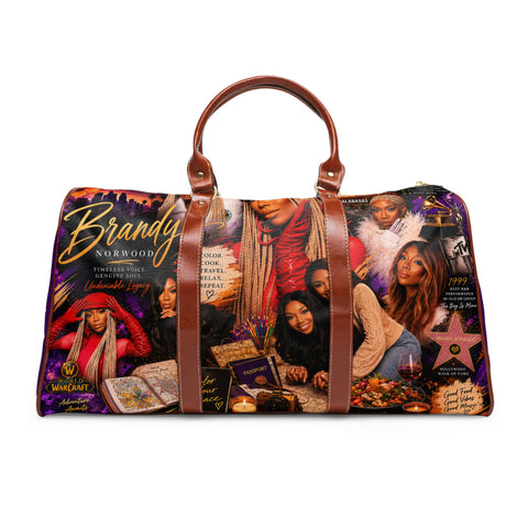 Brandy Collage Waterproof Travel Bag — Celebrity Tribute Weekender Duffel
