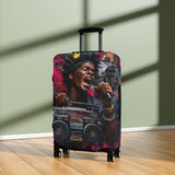 Vibrant Retro Hip-Hop Luggage Cover — Singer with Boombox Design