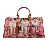 LOVEABLE CREATIONS Pink Glam Cosmetic Travel Bag – Waterproof Duffle for Makeup & Toiletries