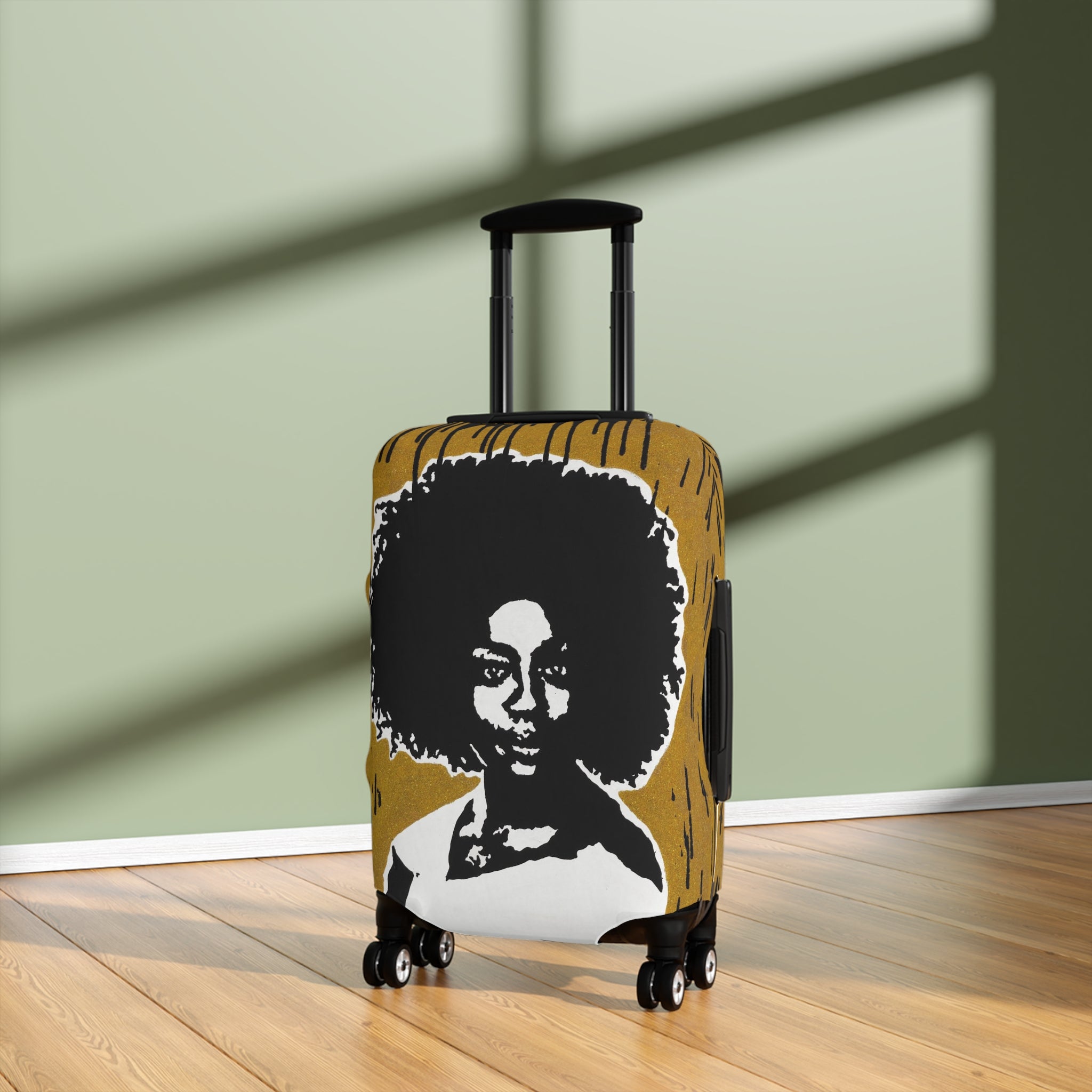 Afro Silhouette Luggage Cover – Bold Retro Black Woman Travel Protector