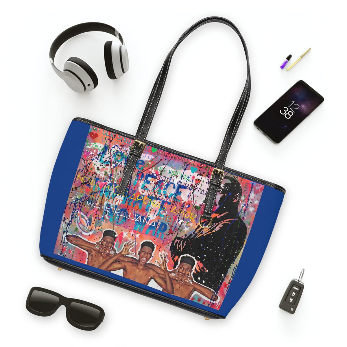 "No Hate Just Love" PU Leather Shoulder Bag