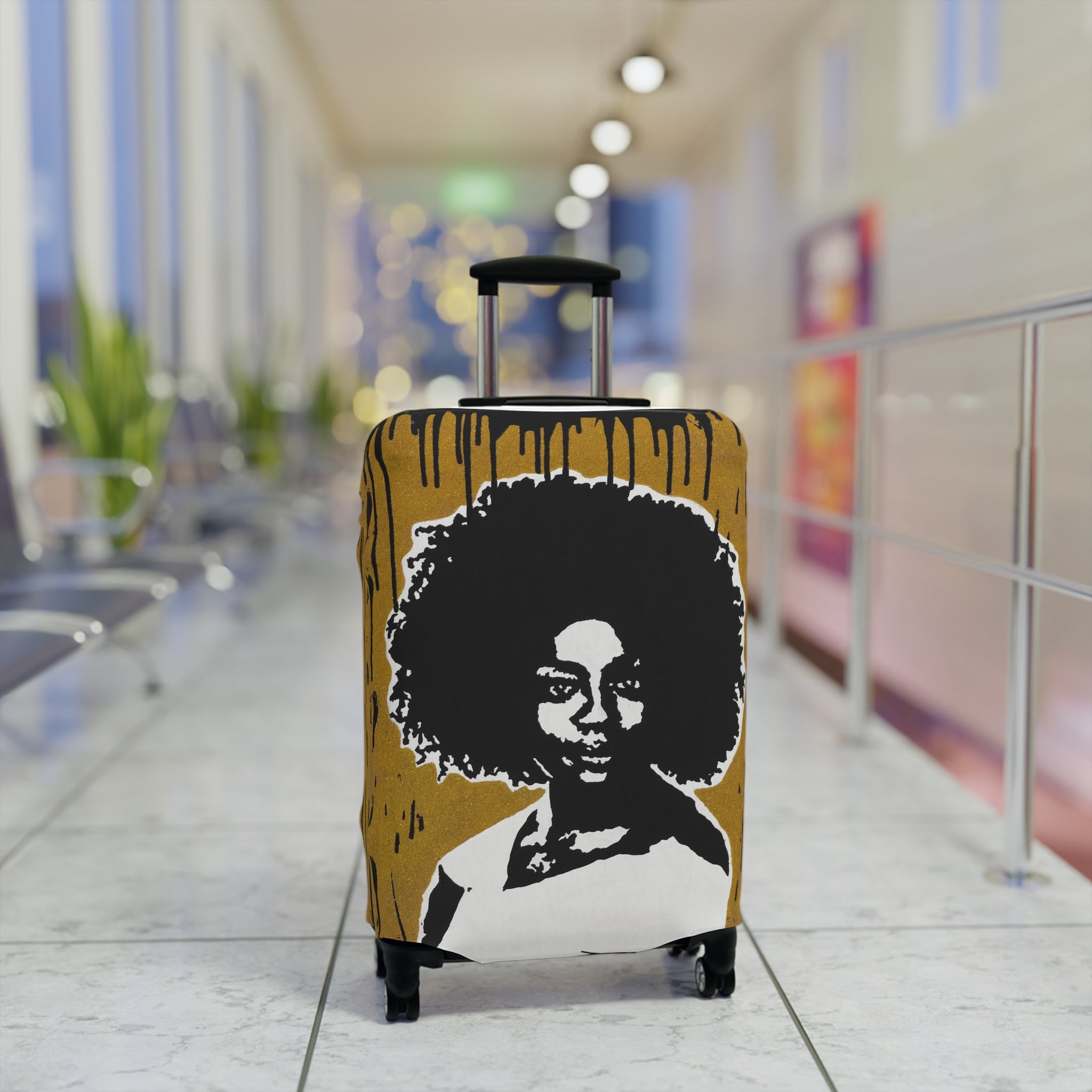 Afro Silhouette Luggage Cover – Bold Retro Black Woman Travel Protector