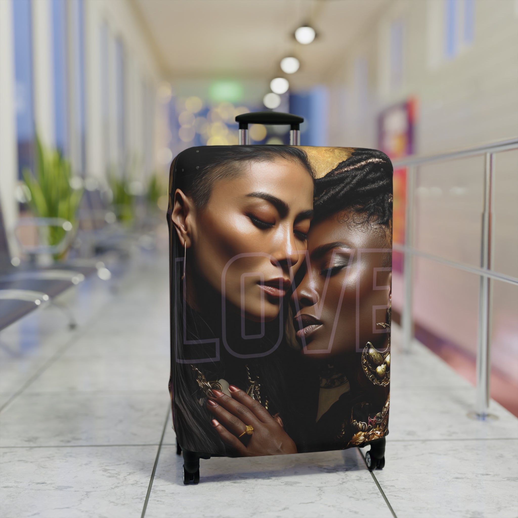 Luggage Cover – 'Love' Portrait Travel Suitcase Cover (Elegant Black Women Design)