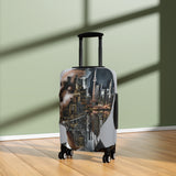Cityscape Double Exposure Luggage Cover — Artistic Urban Portrait Travel Protector