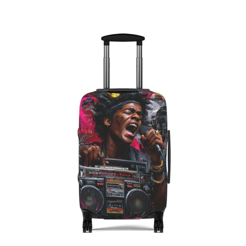 Vibrant Retro Hip-Hop Luggage Cover — Singer with Boombox Design