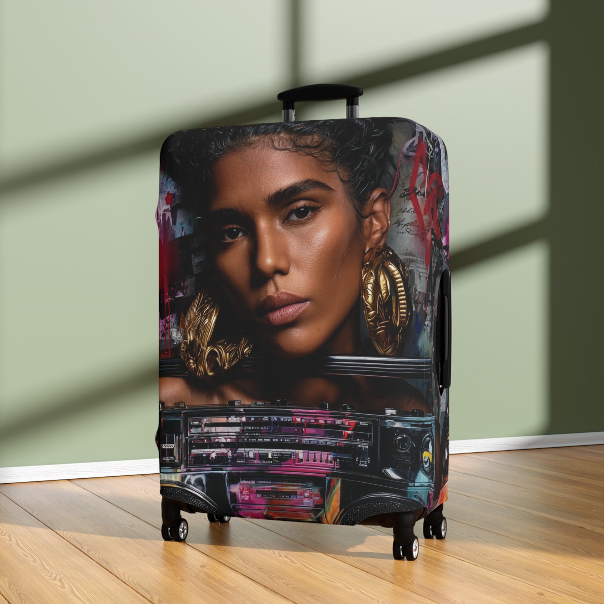 Portrait Art Luggage Cover — Bold Woman Face Travel Protector