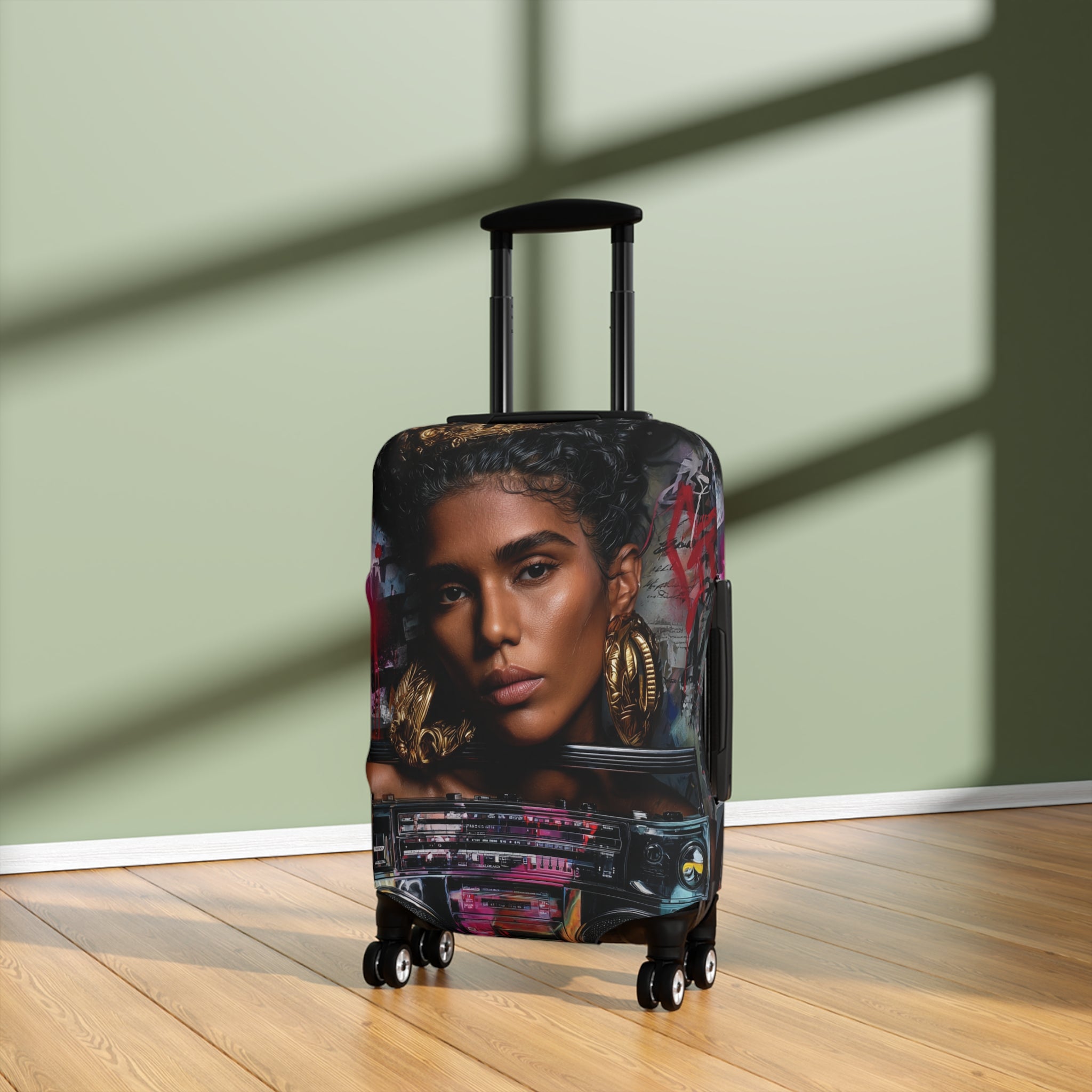 Portrait Art Luggage Cover — Bold Woman Face Travel Protector