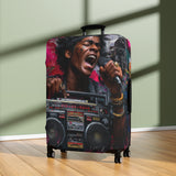 Vibrant Retro Hip-Hop Luggage Cover — Singer with Boombox Design
