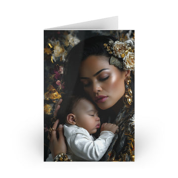 Greeting Card — Mother and Sleeping Baby Floral Portrait (New Baby, Mother’s Day)