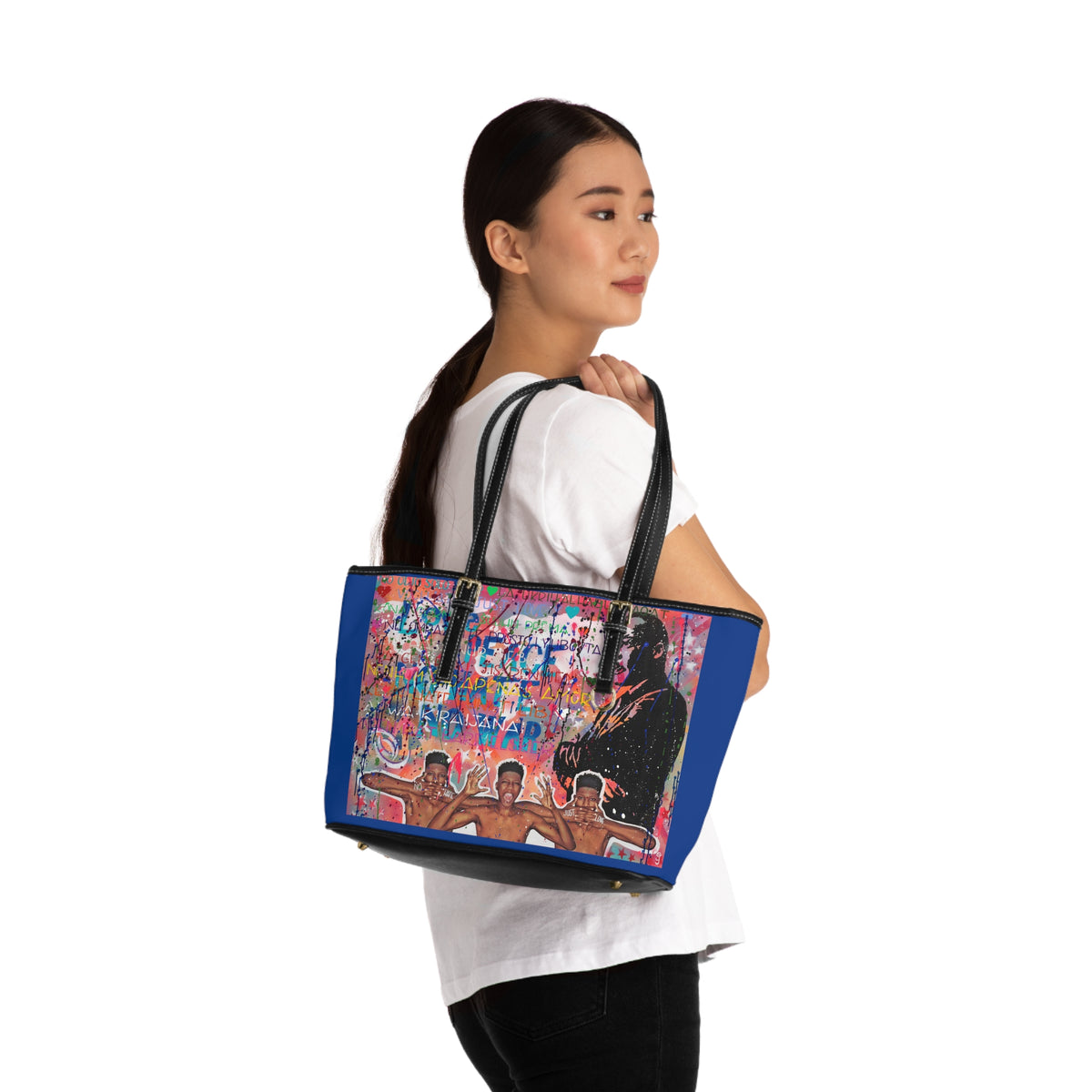 "No Hate Just Love" PU Leather Shoulder Bag