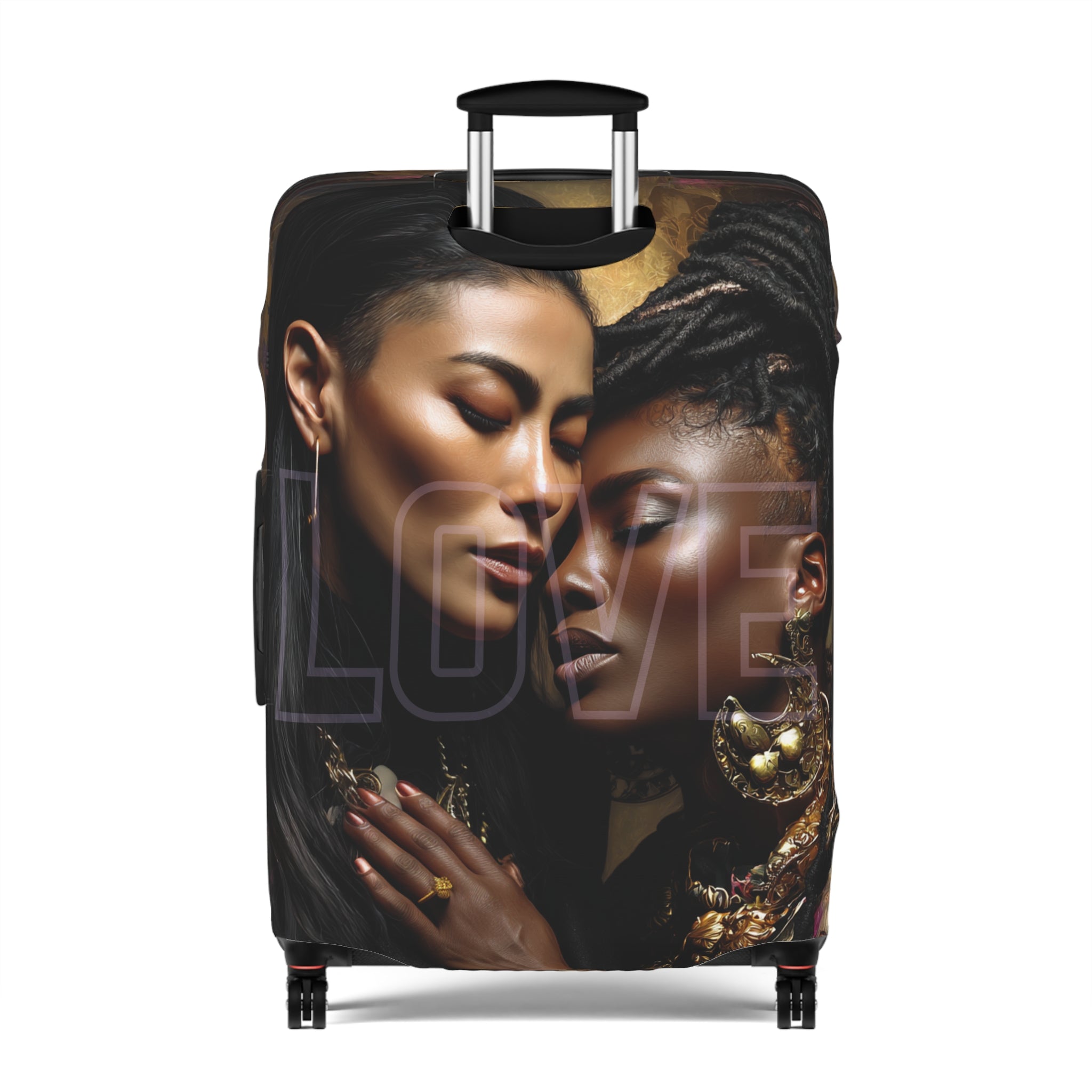 Luggage Cover – 'Love' Portrait Travel Suitcase Cover (Elegant Black Women Design)