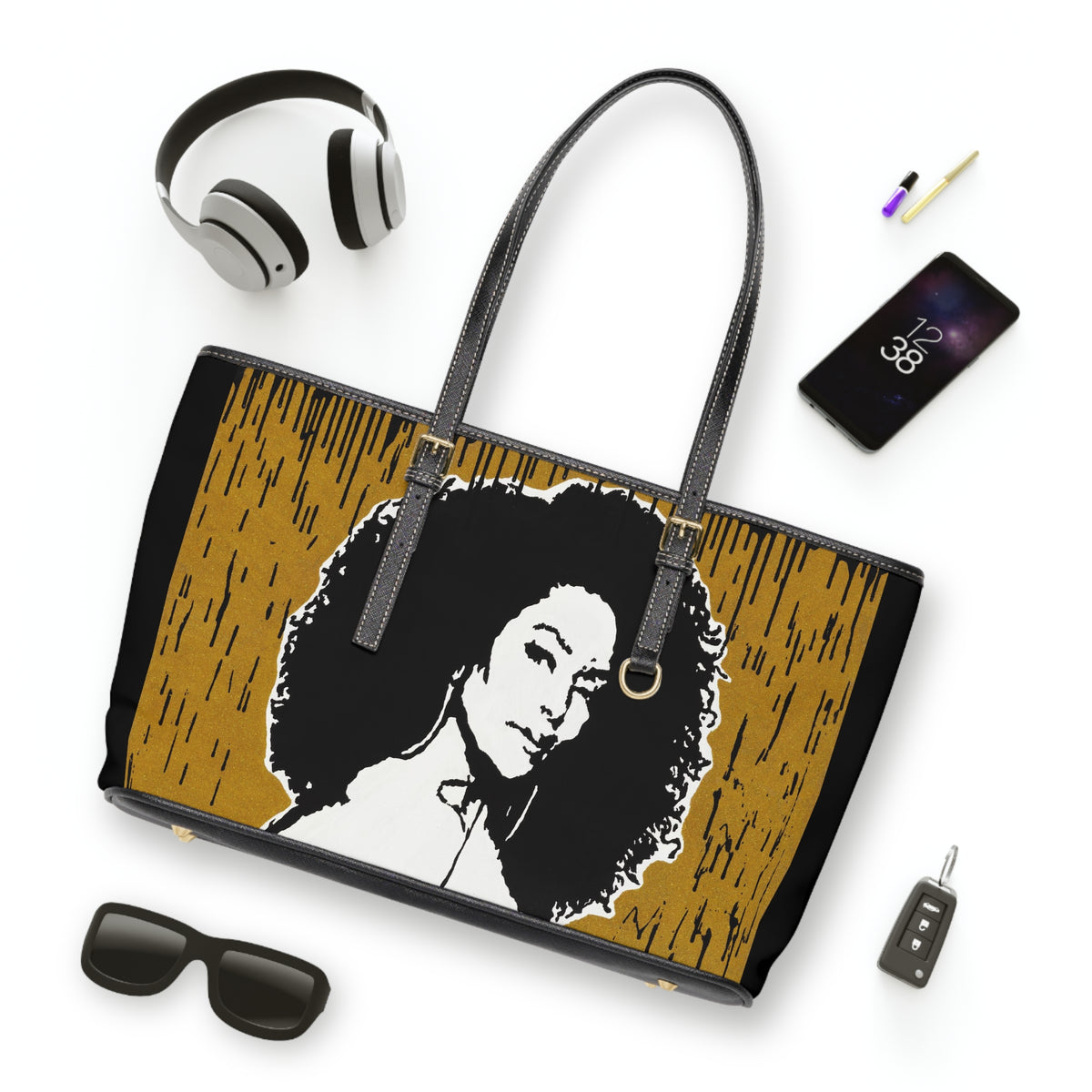 "Angela Bassett Gold Series Tribute"  PU Leather Shoulder Bag