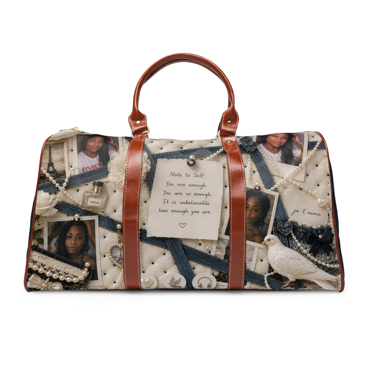 Waterproof Travel Bag - Personalized Photo Collage Duffle with Inspirational Note
