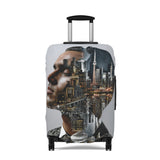 Cityscape Double Exposure Luggage Cover — Artistic Urban Portrait Travel Protector