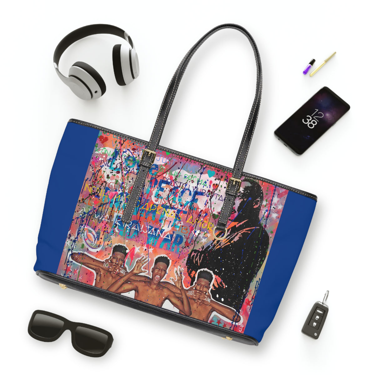"No Hate Just Love" PU Leather Shoulder Bag
