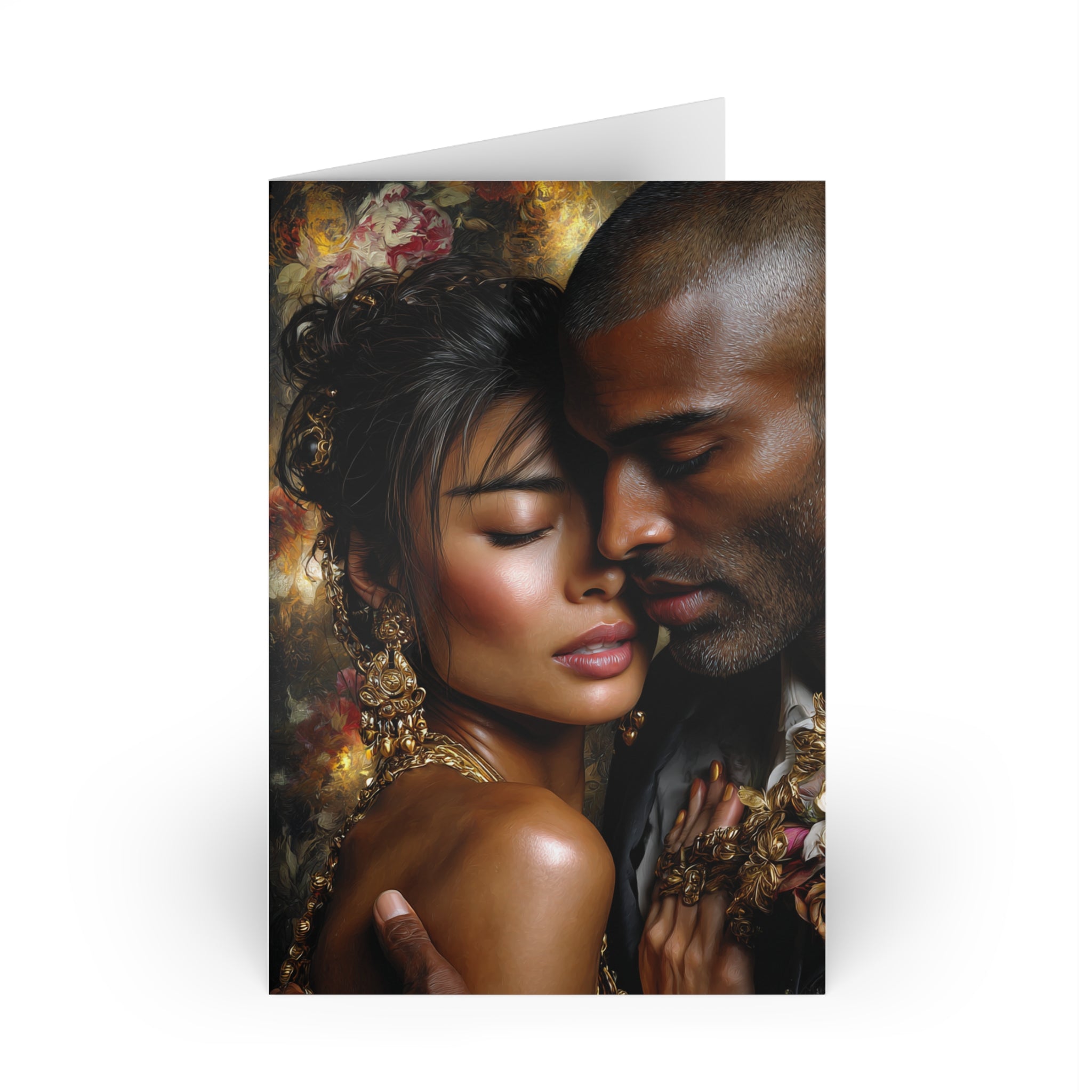 Romantic Couple Greeting Card – Luxe Floral Art Love Note (1 or 10-pack)