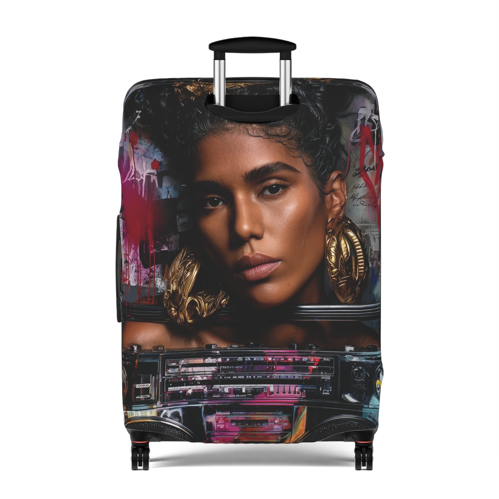 Portrait Art Luggage Cover — Bold Woman Face Travel Protector