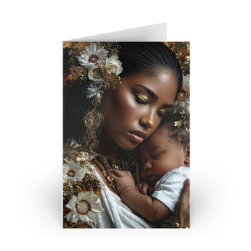 Mother and Baby Art Greeting Card — Elegant Black Motherhood Sympathy & New Baby Card (1 or 10-pack)