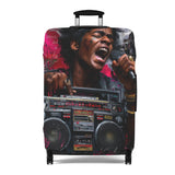 Vibrant Retro Hip-Hop Luggage Cover — Singer with Boombox Design