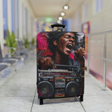 Vibrant Retro Hip-Hop Luggage Cover — Singer with Boombox Design