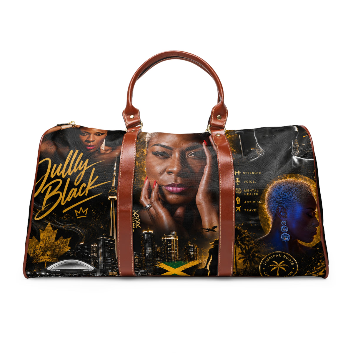 JULLY BLACK Waterproof Travel Bag — Stylish Black Heritage Portrait Weekend Duffle