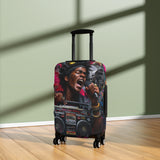 Vibrant Retro Hip-Hop Luggage Cover — Singer with Boombox Design