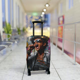 Retro Street Music Luggage Cover — Singing Teen with Boombox Travel Protector