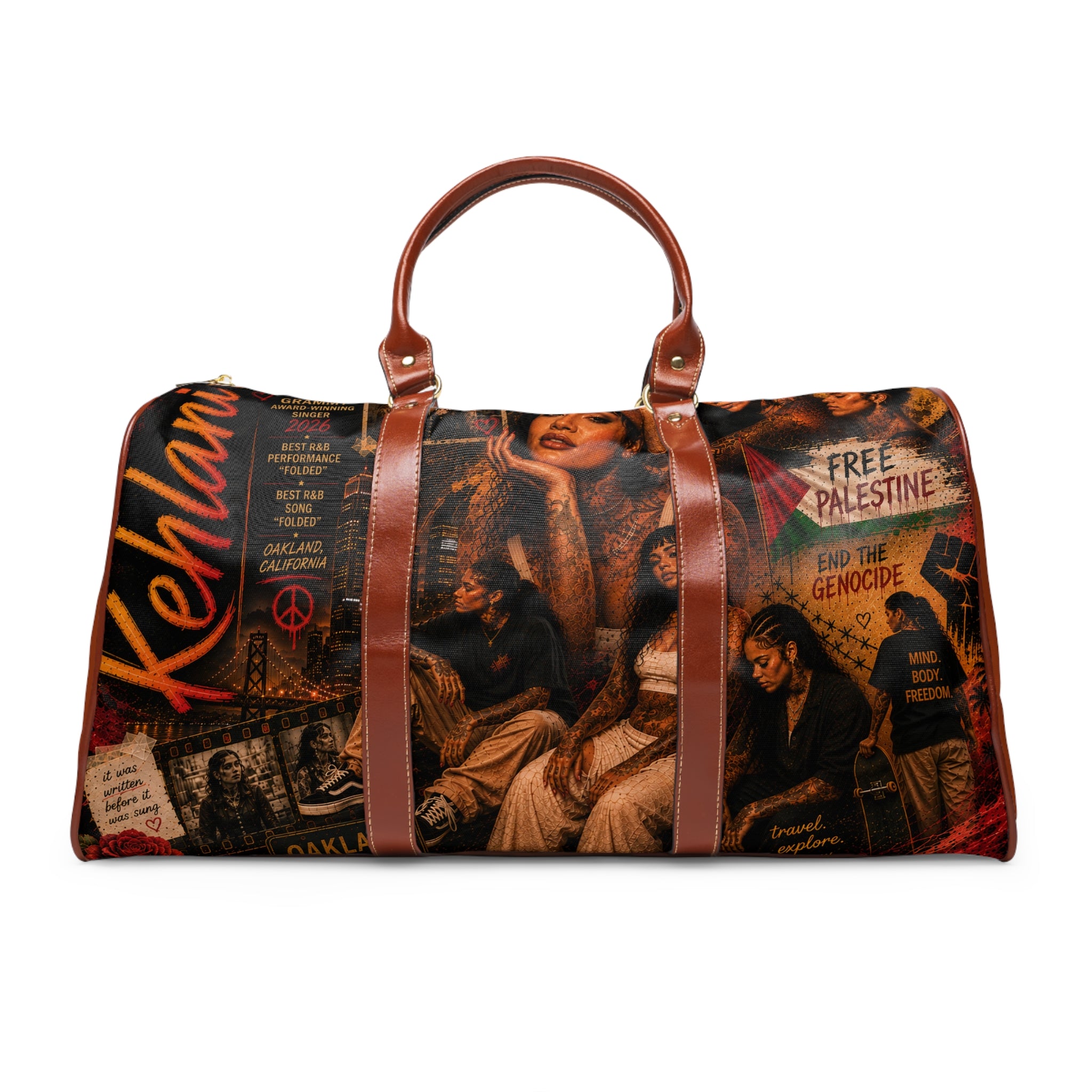 Kehlani Waterproof Travel Bag – Political Collage 'Free Palestine' Duffle