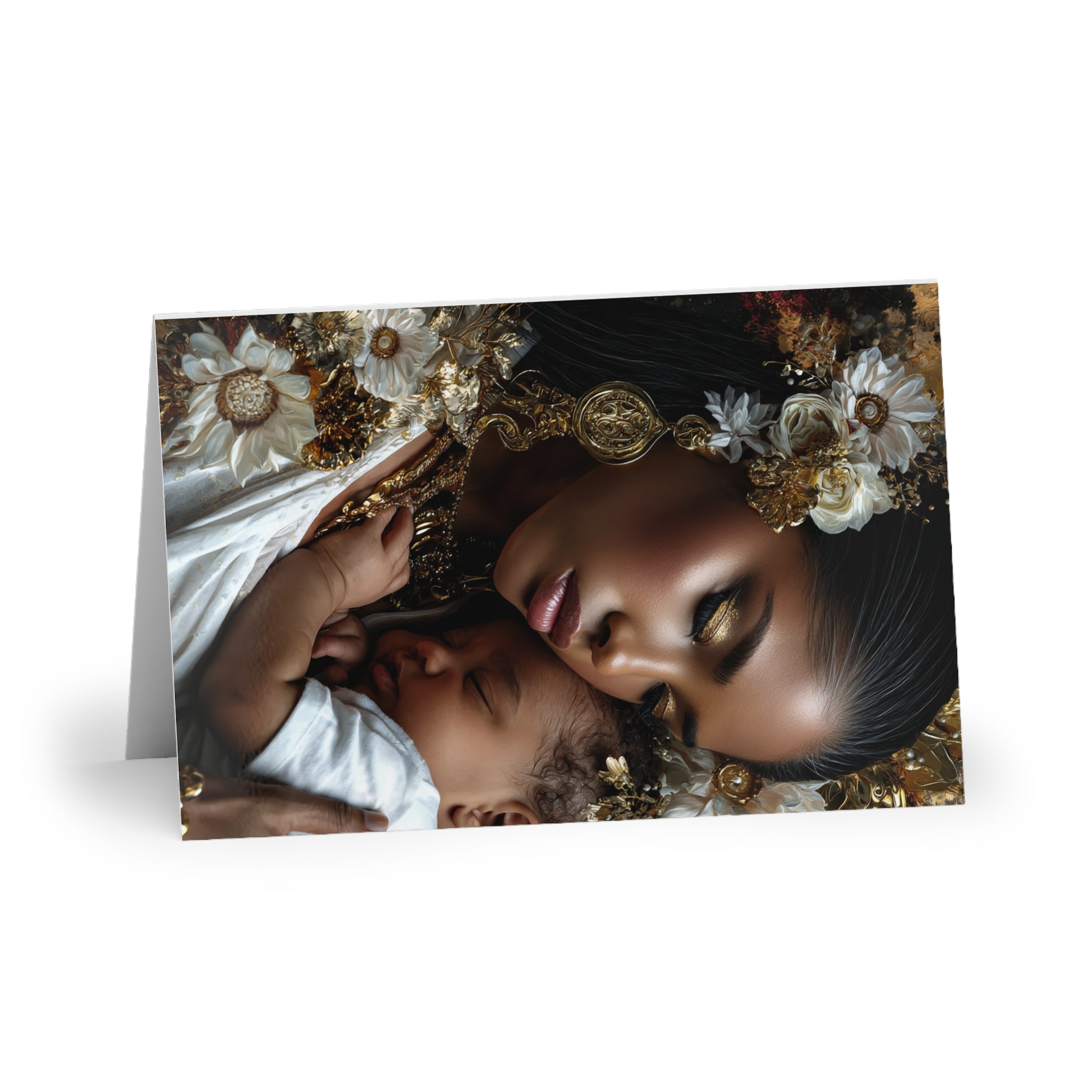 Mother and Baby Art Greeting Card — Elegant Black Motherhood Sympathy & New Baby Card (1 or 10-pack)