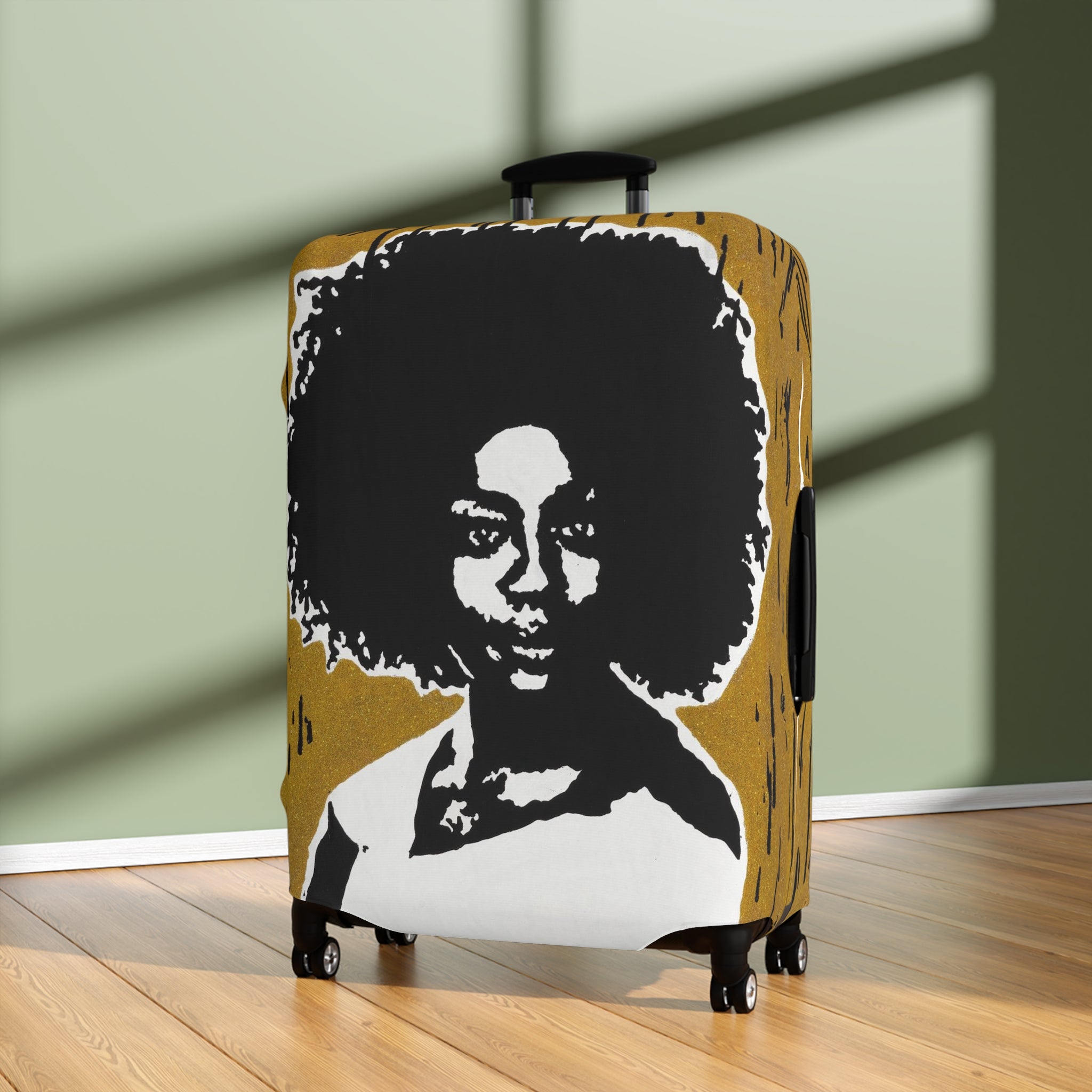 Afro Silhouette Luggage Cover – Bold Retro Black Woman Travel Protector