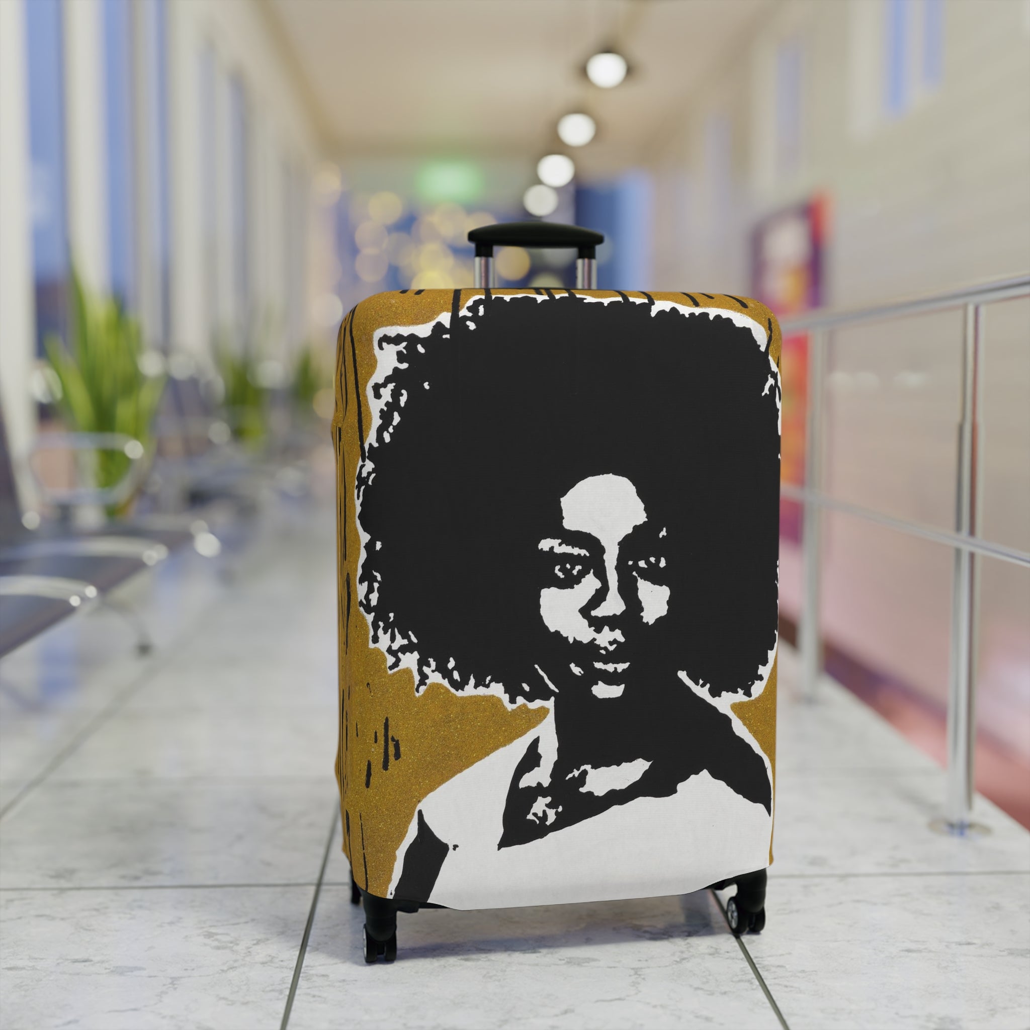 Afro Silhouette Luggage Cover – Bold Retro Black Woman Travel Protector