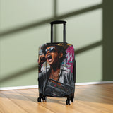 Retro Street Music Luggage Cover — Singing Teen with Boombox Travel Protector