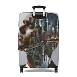 Cityscape Double Exposure Luggage Cover — Artistic Urban Portrait Travel Protector