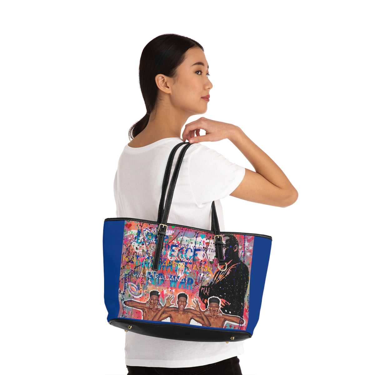 "No Hate Just Love" PU Leather Shoulder Bag