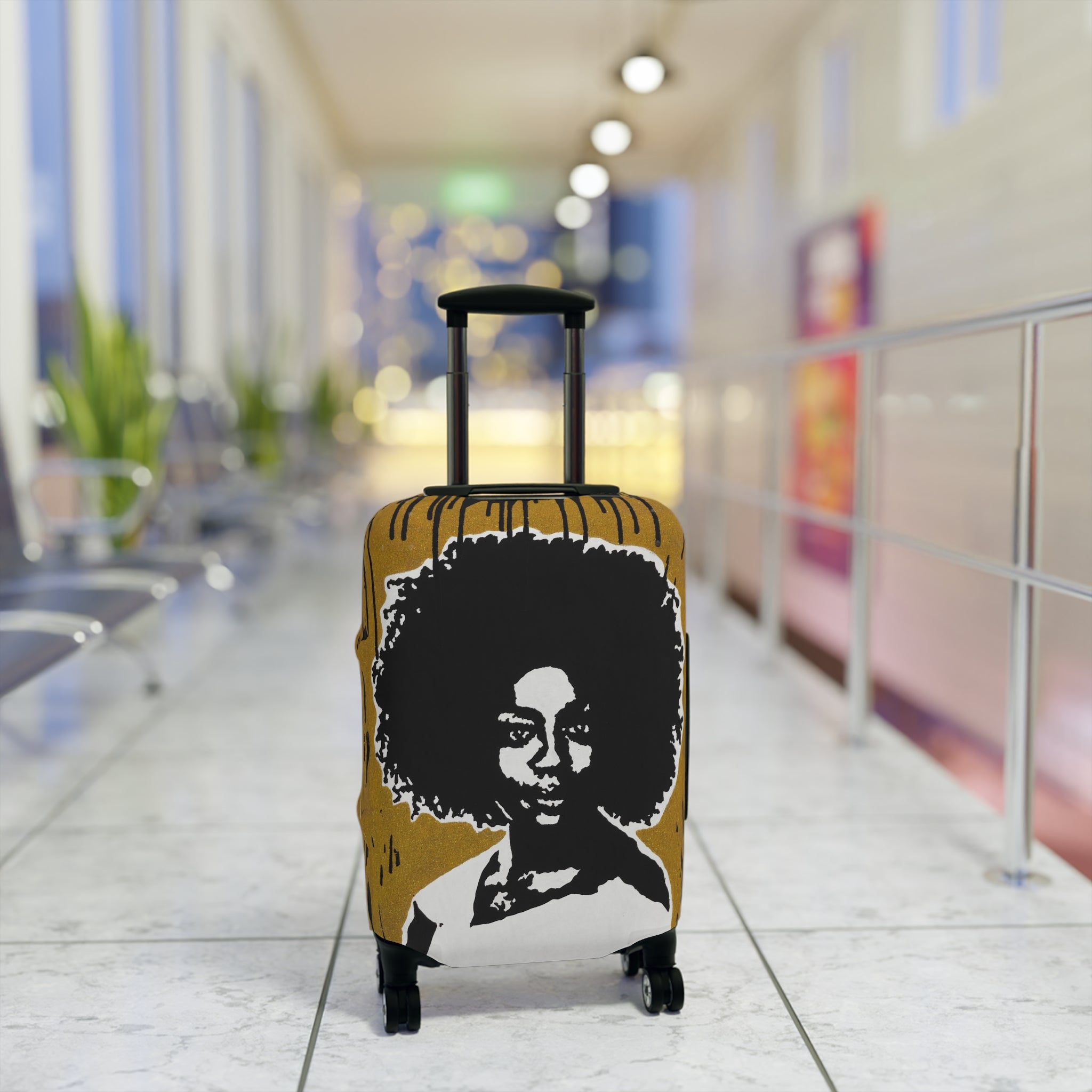 Afro Silhouette Luggage Cover – Bold Retro Black Woman Travel Protector
