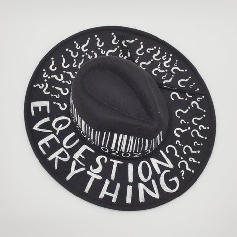 "Question Everything" Hand Painted Wide Brim Hat