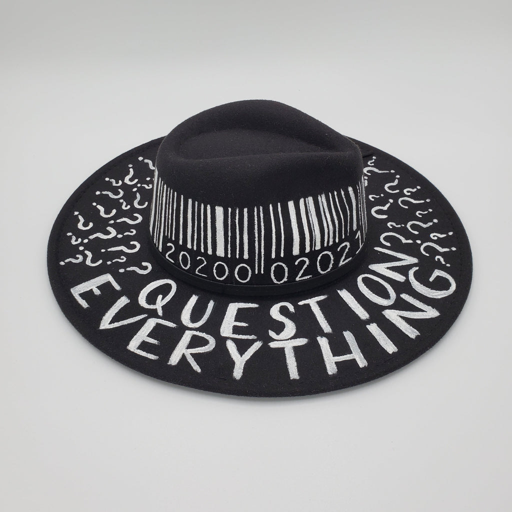 "Question Everything" Hand Painted Wide Brim Hat