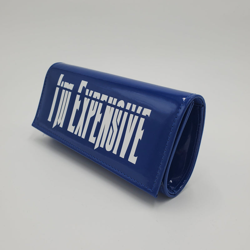 Blue "I'm Expensive" PU Vinyl Clutch Purse