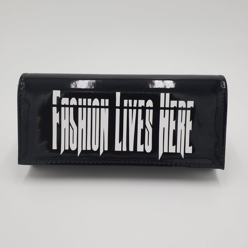 Black "Fashion Lives Here" PU Clutch Purse
